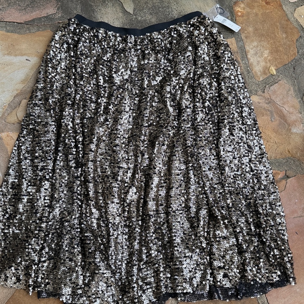 Anthropologie Plus size 1X Black and Gold Sequin Skirt NWT - Picture 6 of 6